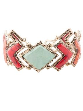 Barse Tapestry Genuine Turquoise Multi Stone Golden Bronze Arrows Link Bracelet
